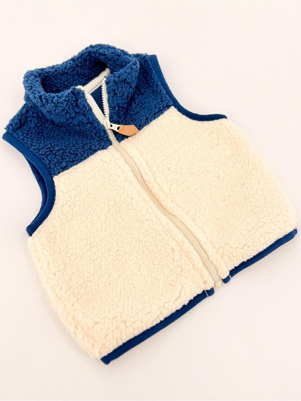 Carter’s Baby Sherpa Fleece Vest 6M Cream Blue Colorblock Full Zip